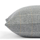 a heather grey windowpane check lumbar pillow: close up side view