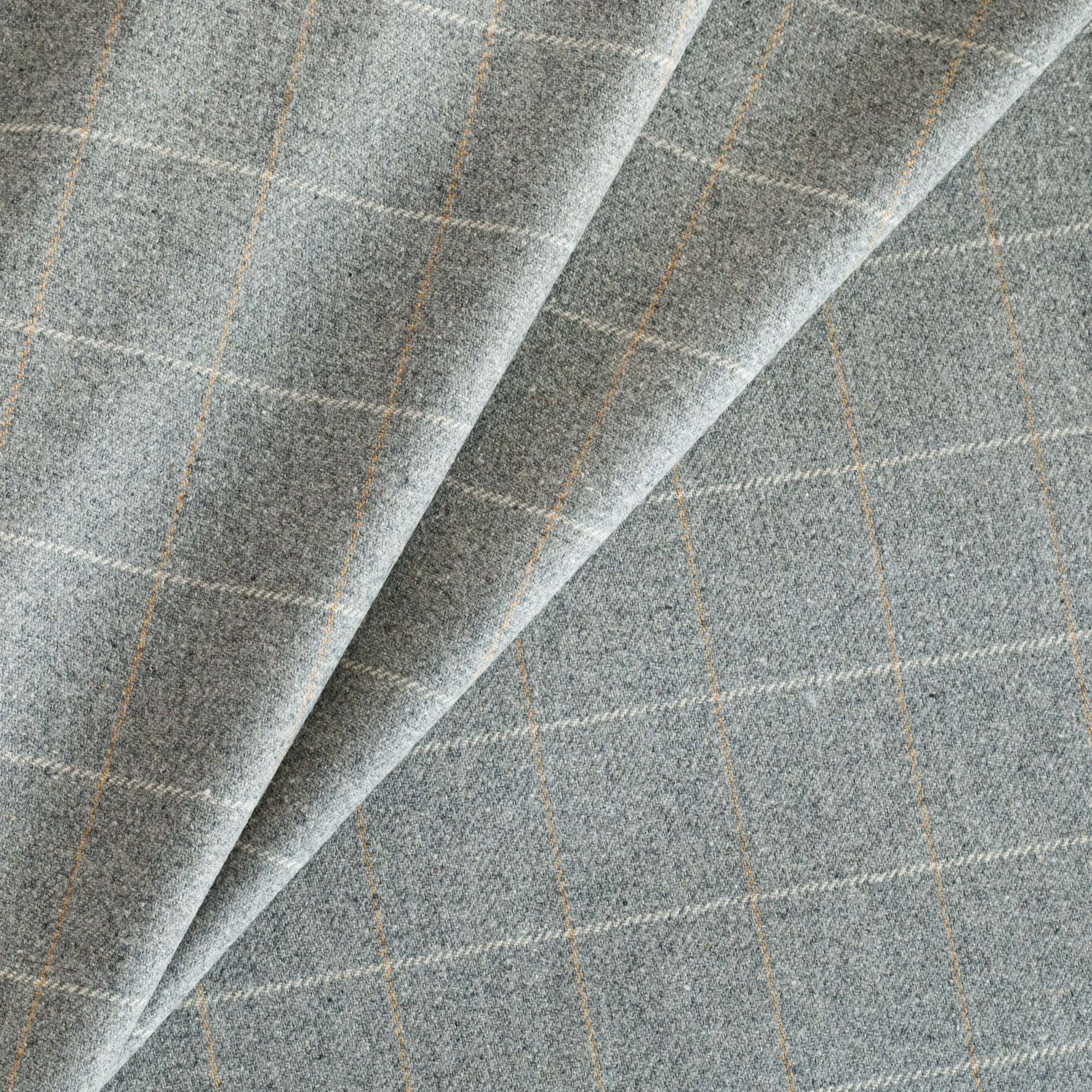 Addison Plaid Flagstone fabric, a heather grey windowpane check wool blend home decor fabric from Tonic Living