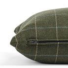 Moss green windowpane patterned lumbar pillow : close up zipper view