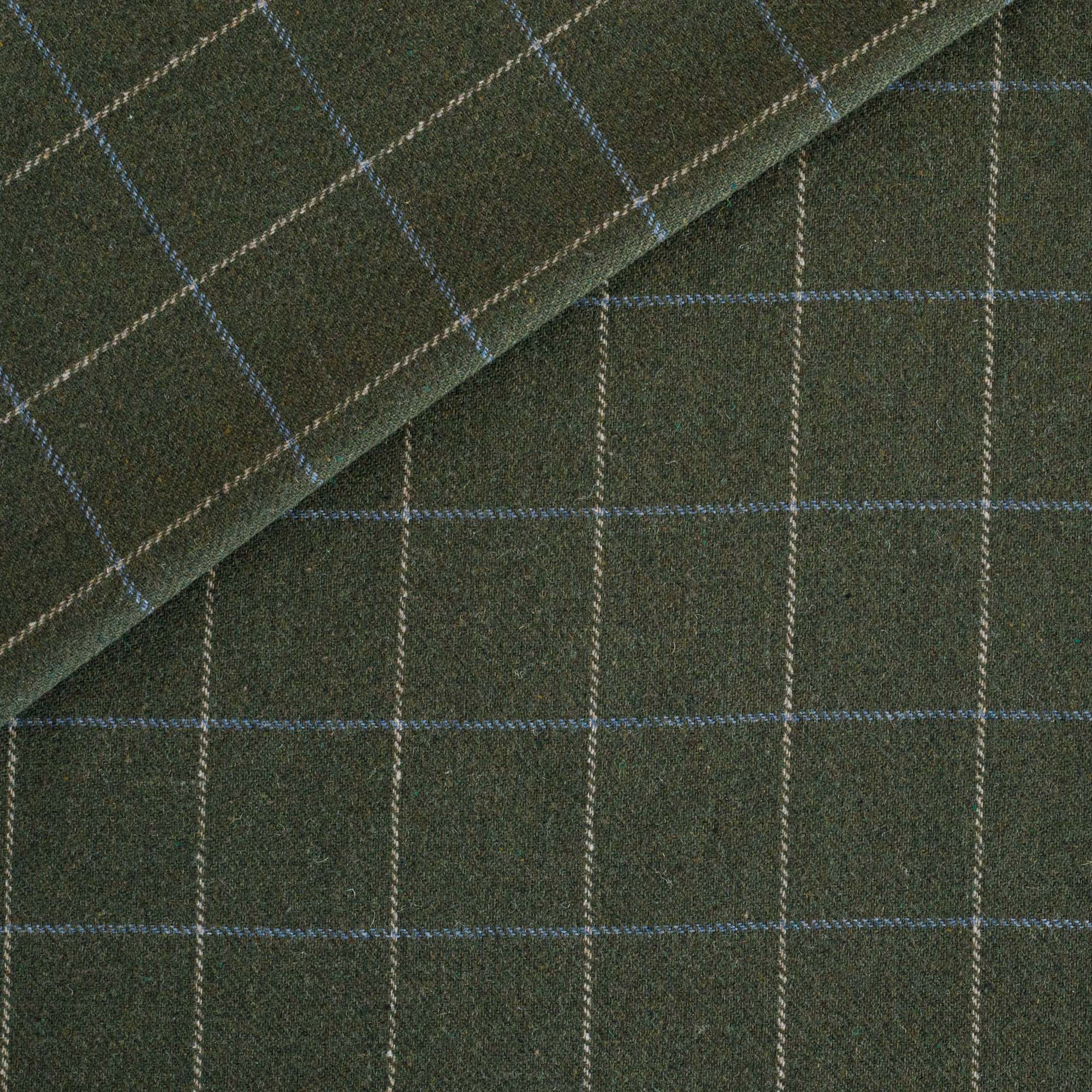 a moss green, beige and light blue home decor fabric