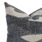 a denim blue and earthy grey organic abstract patterned throw pillow : close up view