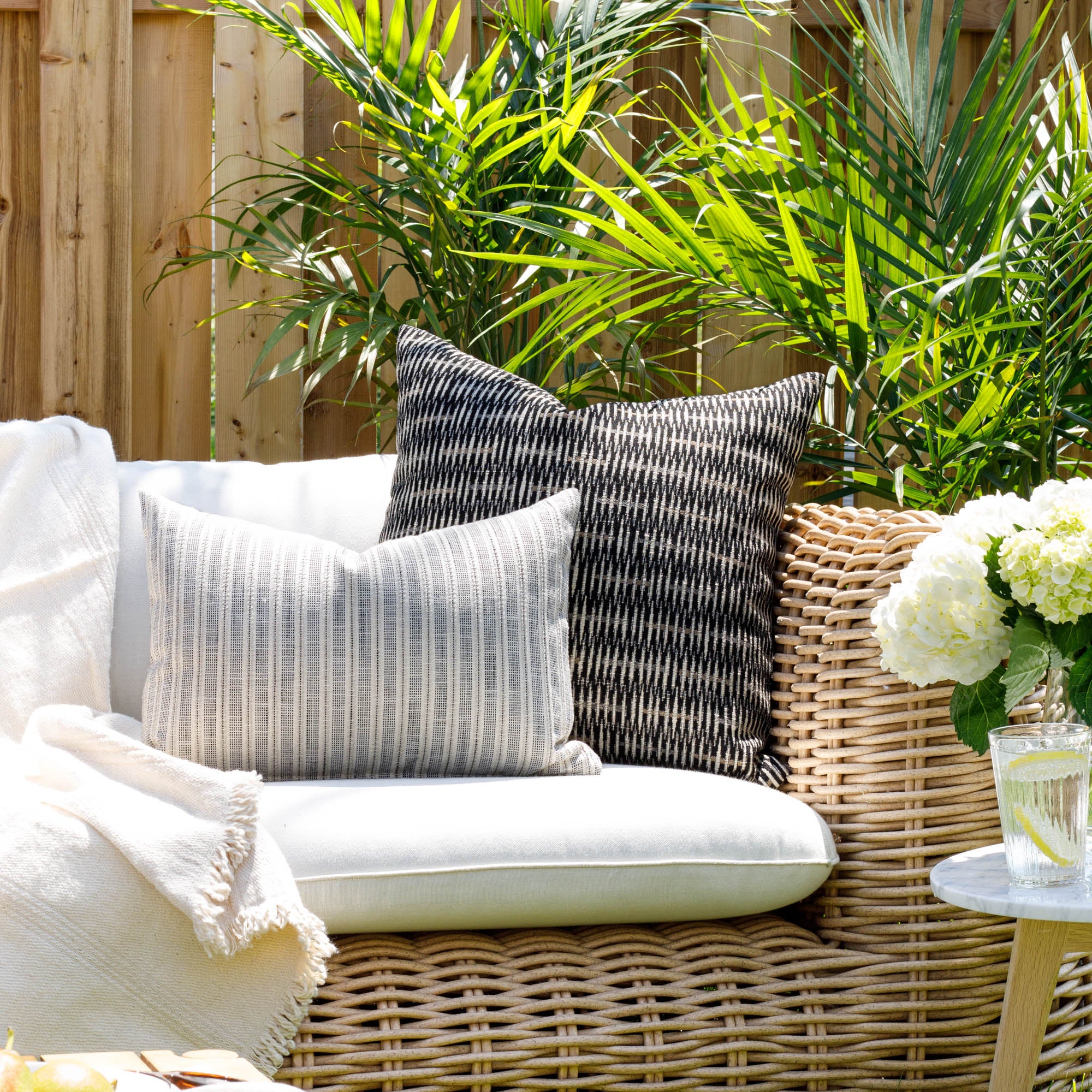 Black and white striped outdoor pillows sale