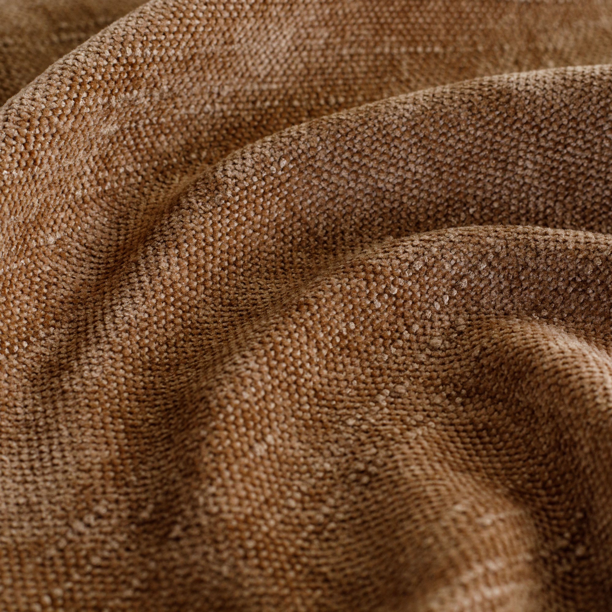 a cinnamon brown chenille upholstery fabric - close up view