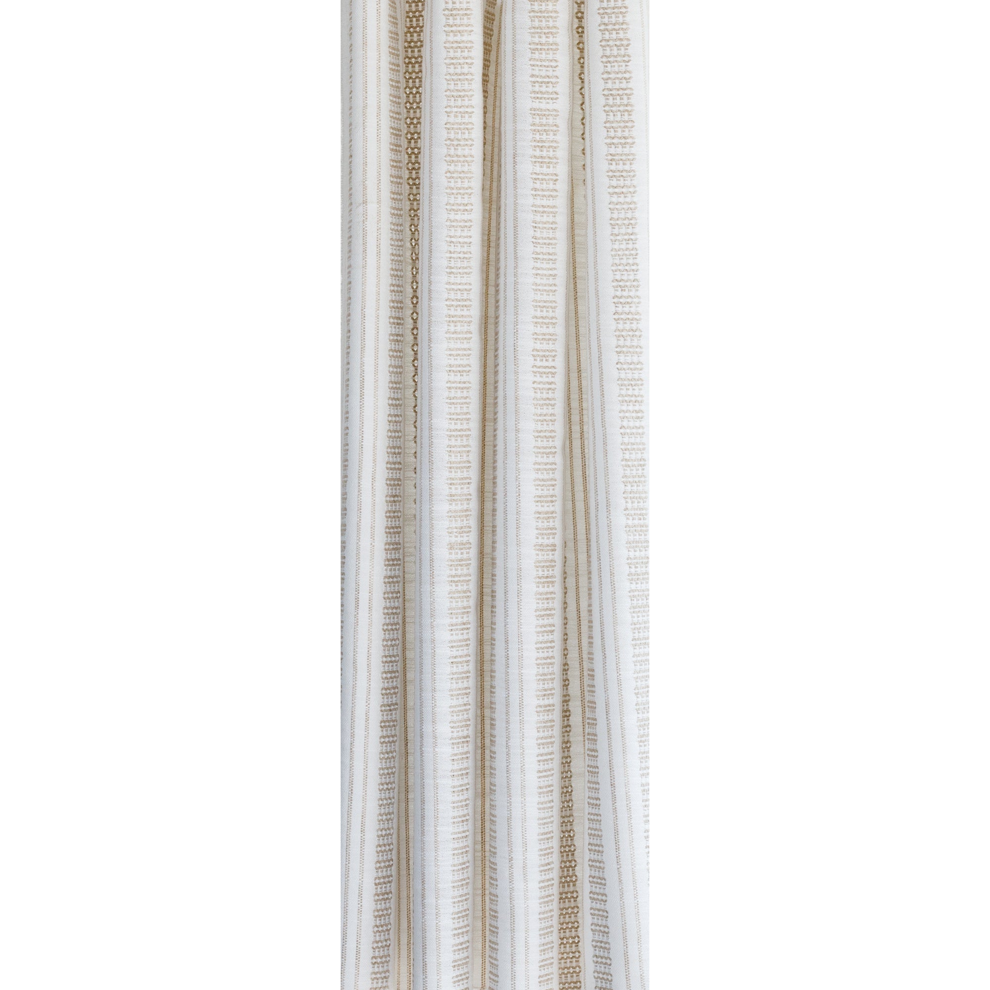 a white and beige woven stripe patterned curtain fabric from Tonic Living