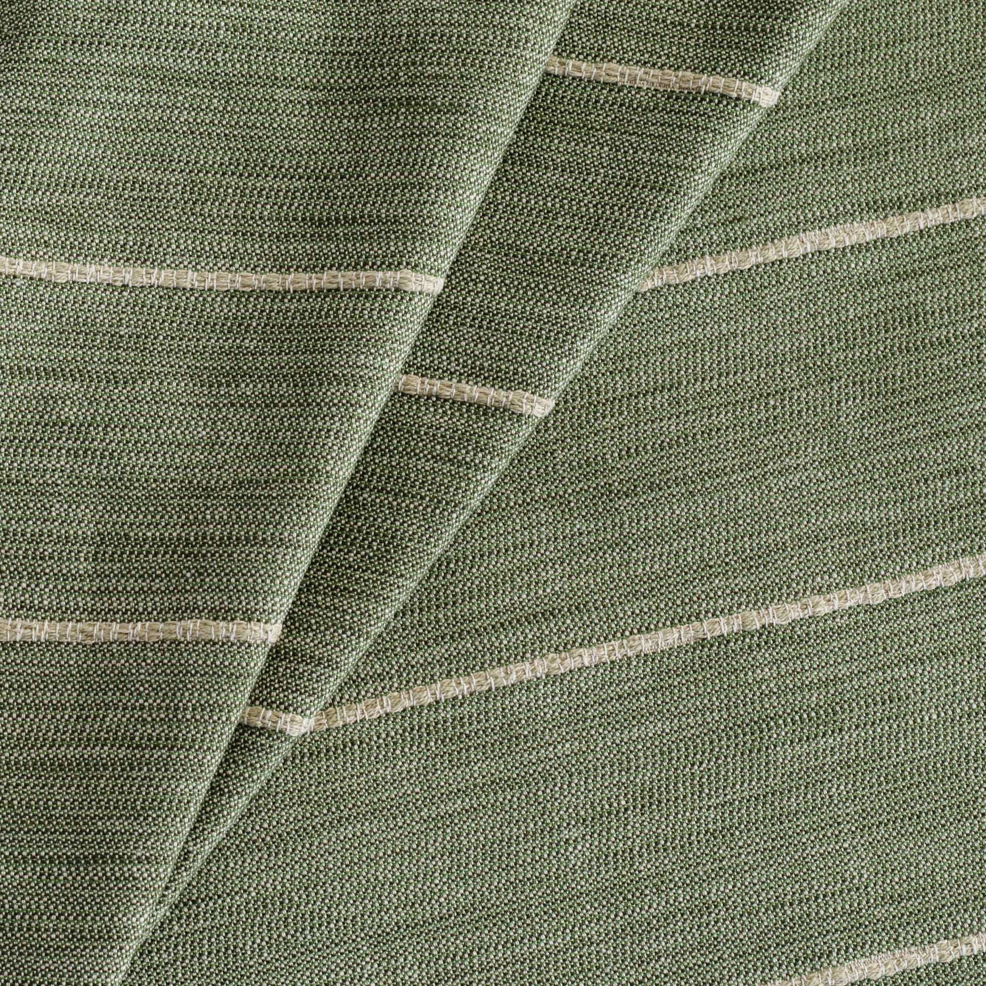 Brooklyn Stripe Fabric Forest Green, a leafy green multi-use home decor fabric with a chunky wheat coloured horizontal stripe from Tonic Living