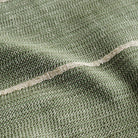 a leafy green with chunky wheat coloured horizontal stripe fabric : close up view