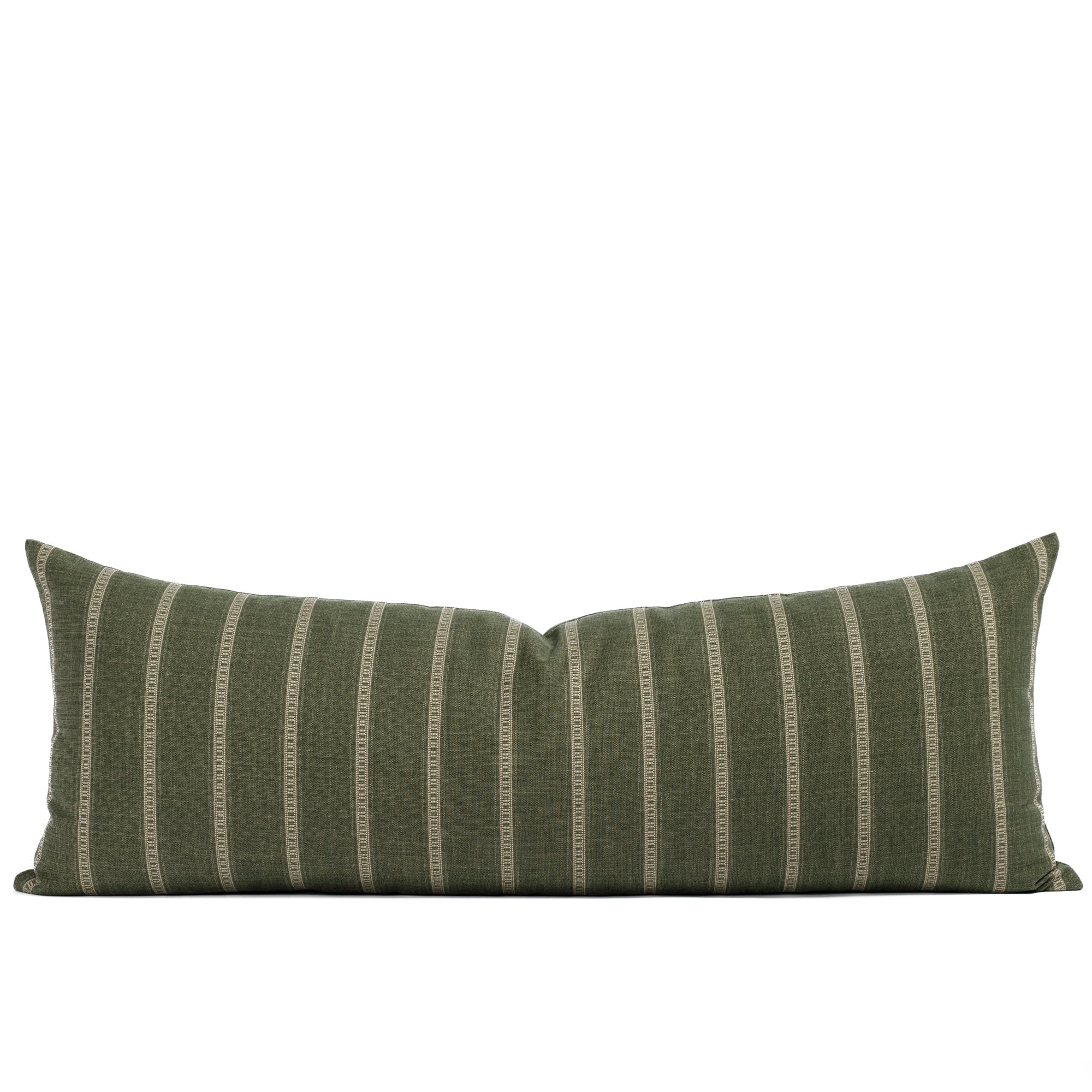 Brunswick Moss 16x42, a green and beige striped bolster pillow from Tonic Living.