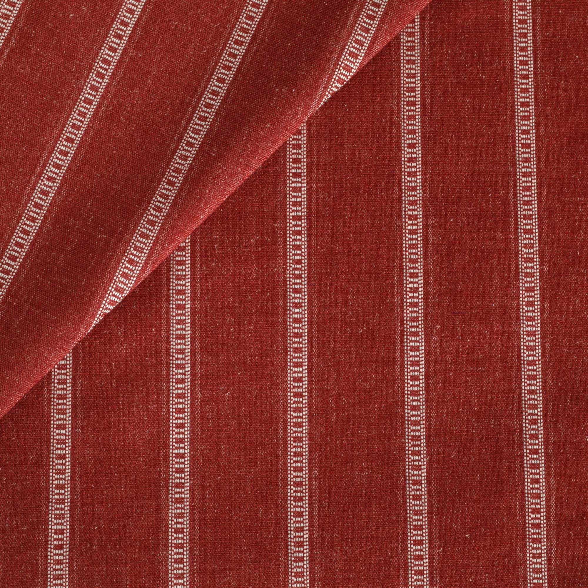 Brunswick Stripe Pomegranate Fabric, a crimson red and white stripe upholstery fabric from Tonic Living