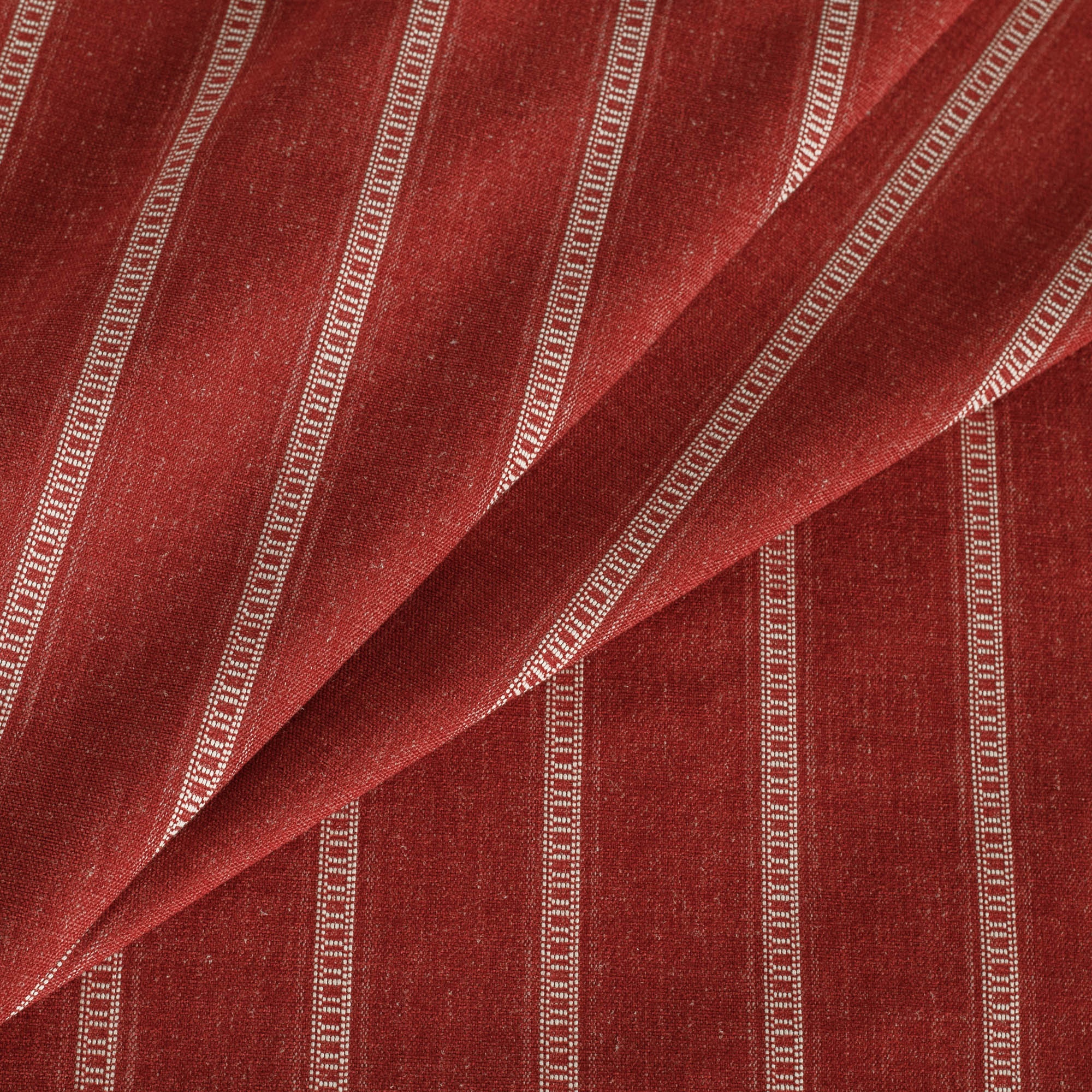 a deep red and white stripe soft home decor fabric from Tonic Living