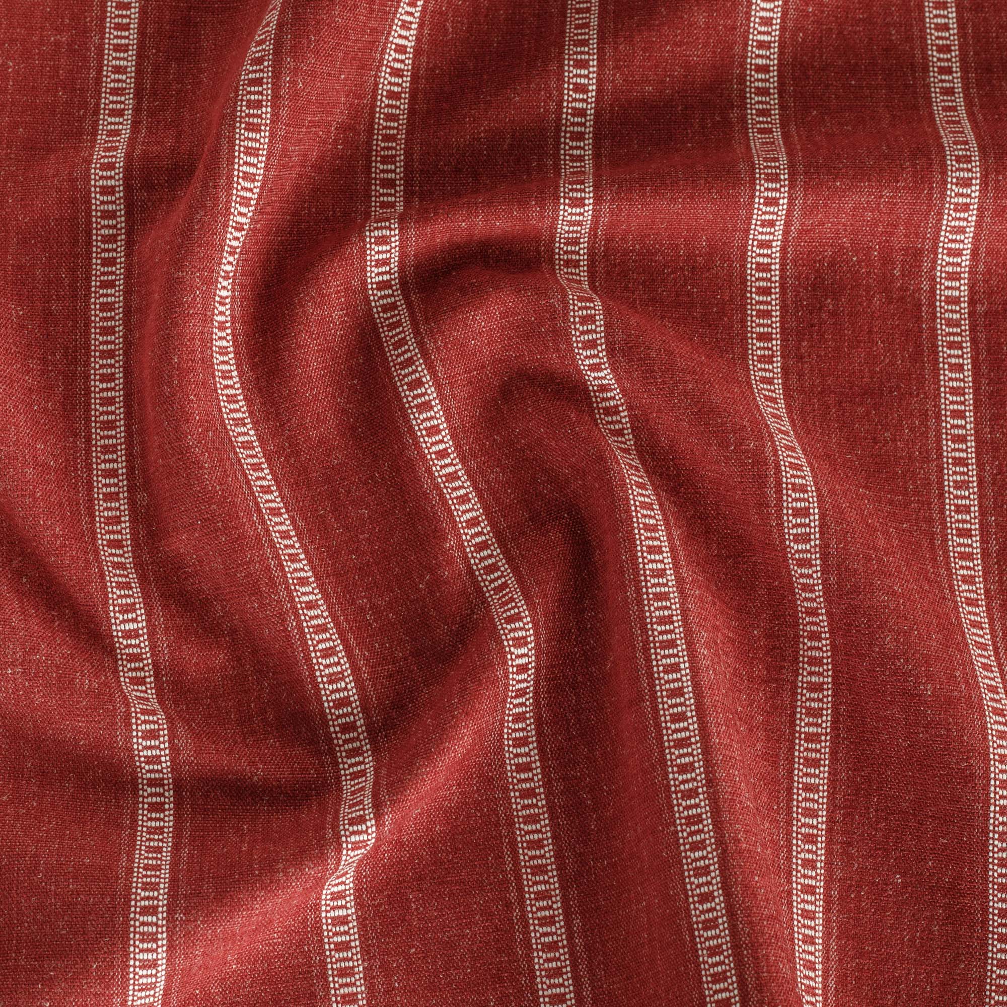 a deep red and white stripe soft home decor fabric 