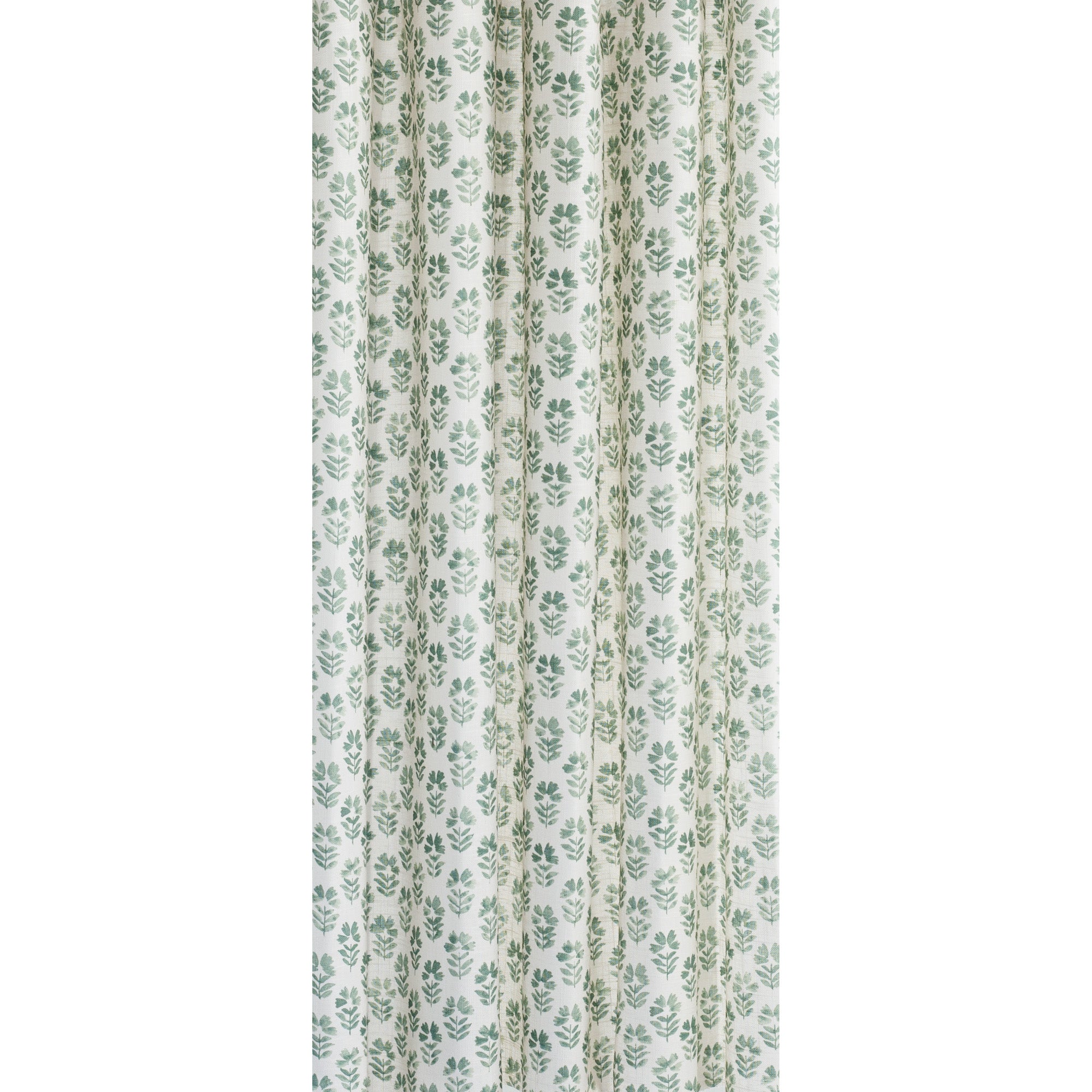 Green and beige floral print curtain fabric from Tonic Living, which fits Modern Farmhouse, Cottagecore and Coastal home decor styles.