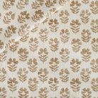 an oatmeal and brown floral block-print drapery fabric