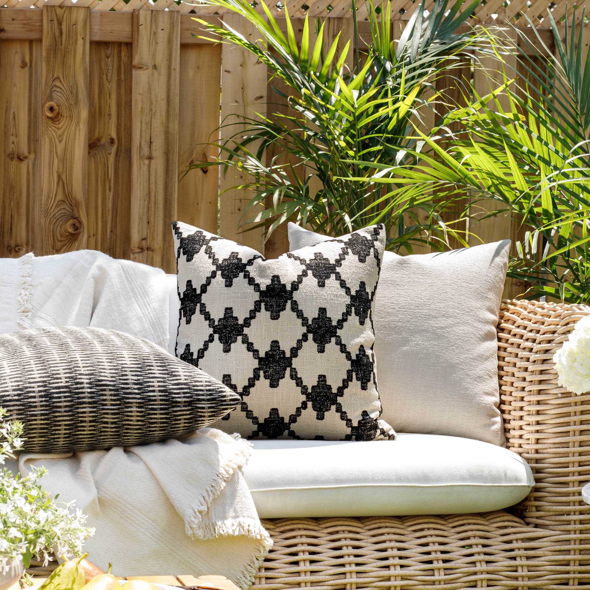 black and cream modern global patterned outdoor Tonic Living Pillows