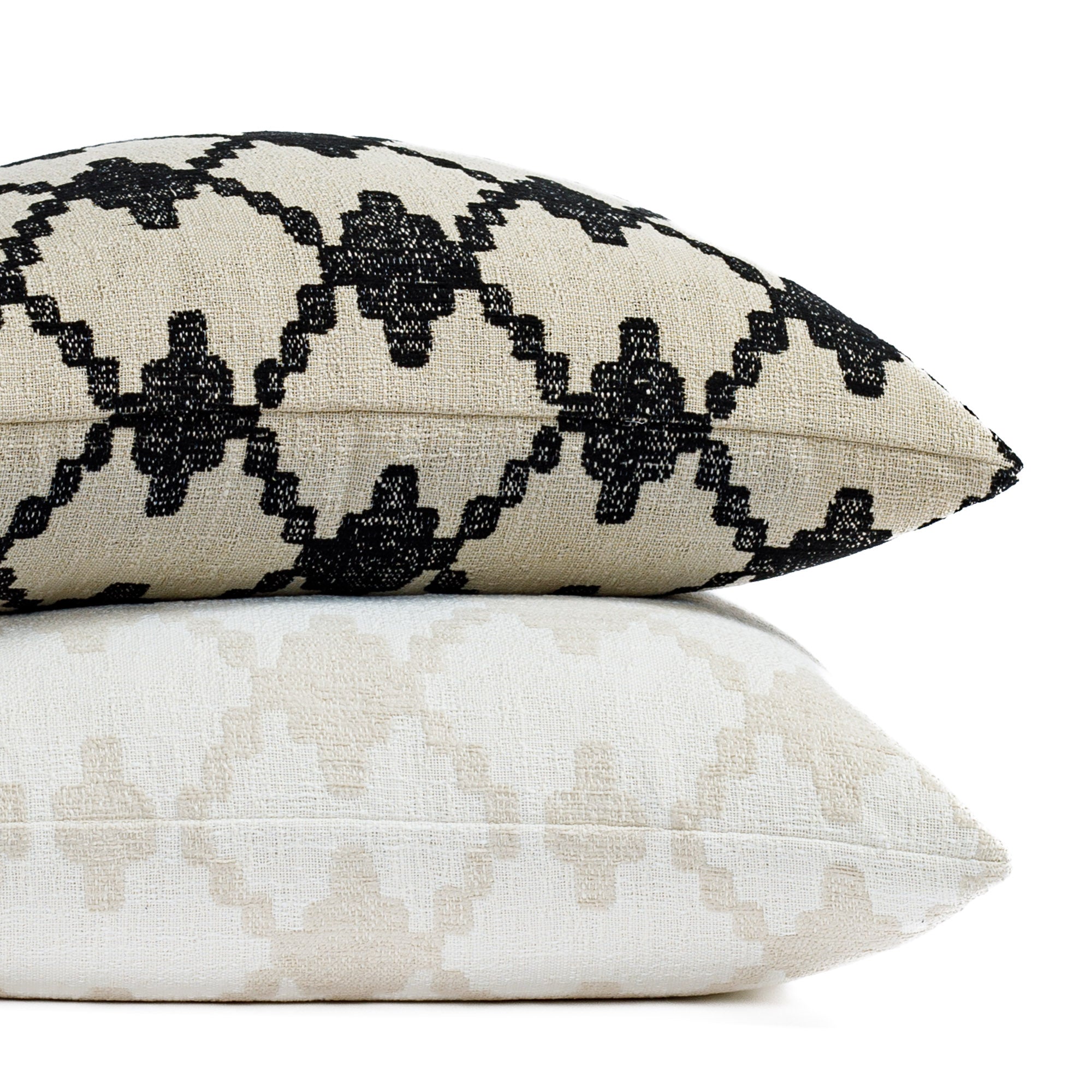 Fez diamond trellis global patterned pillows in two neutral colourways