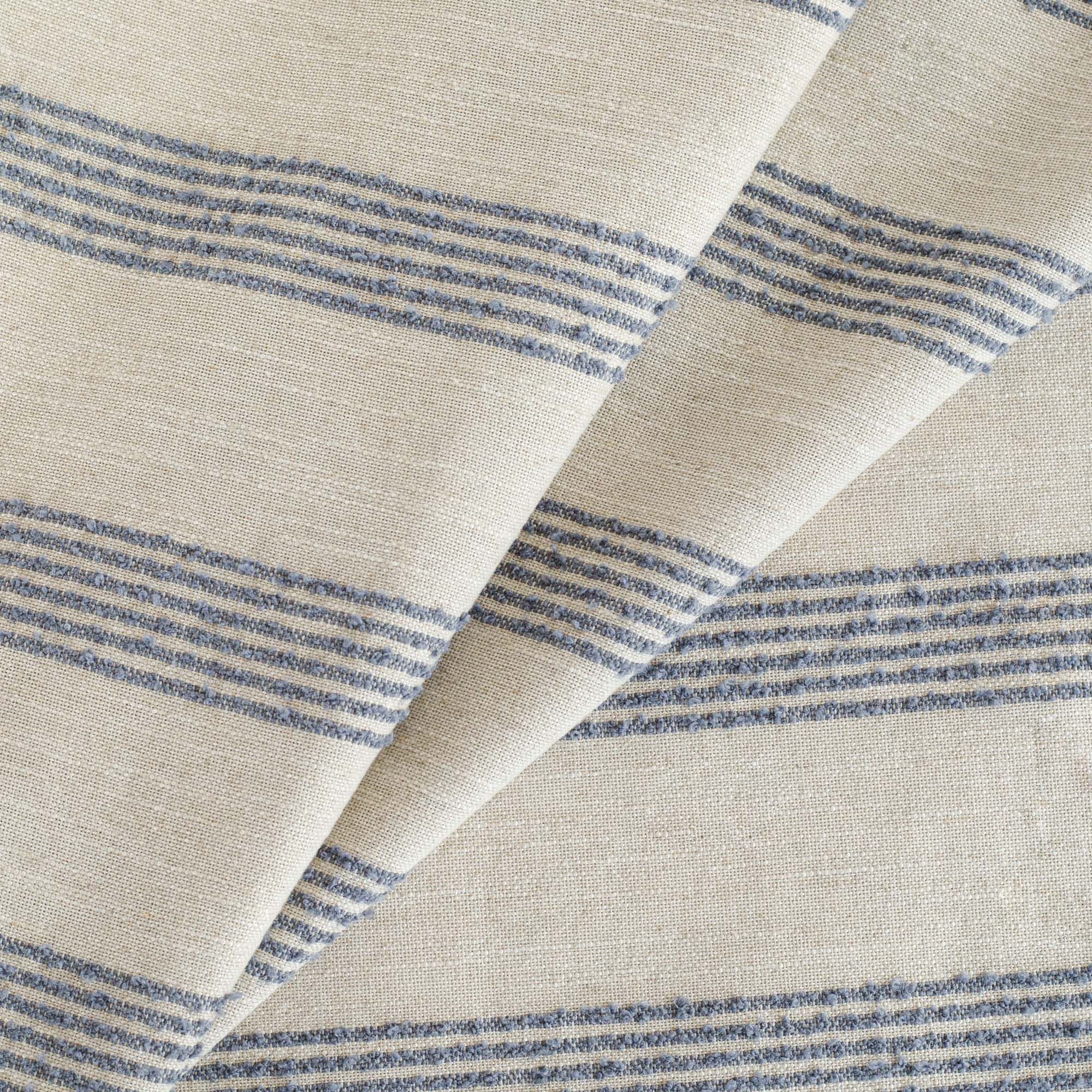 Finn Stripe Fabric Natural, an oatmeal and denim blue loopy stripe multipurpose fabric from Tonic Living