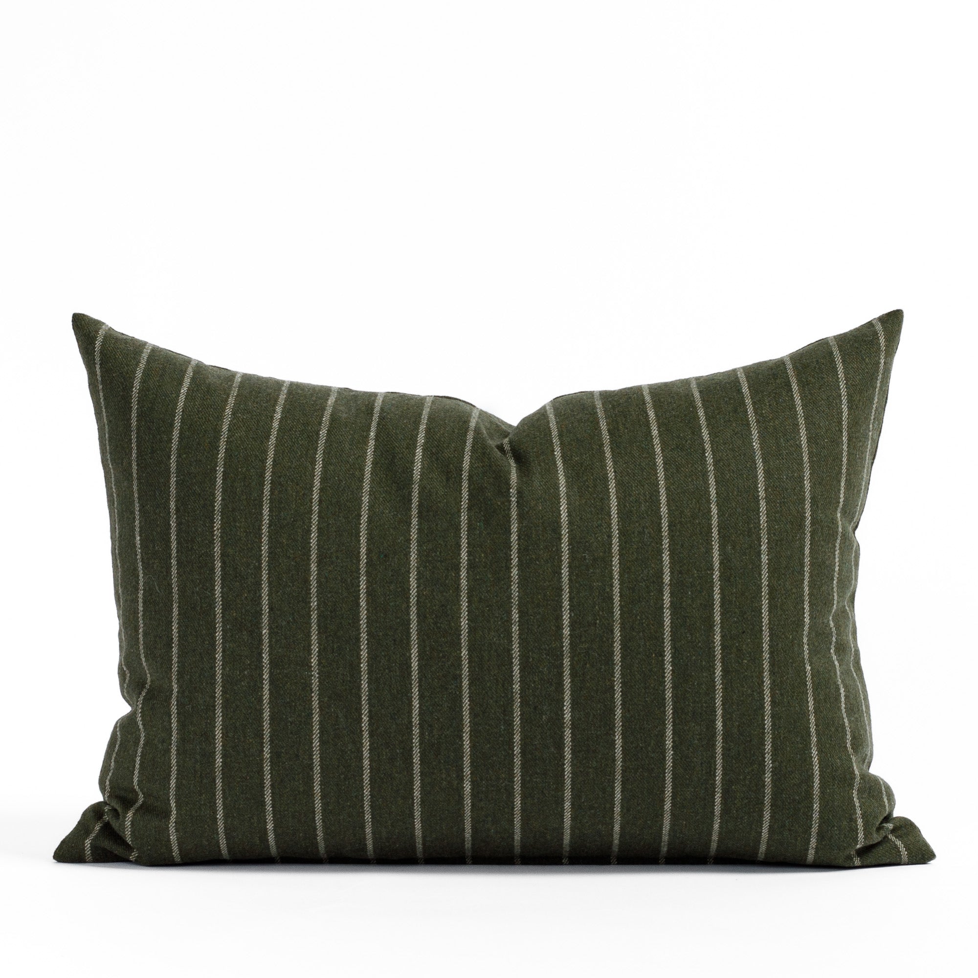 Hunter Stripe 14x20 Lumbar Pillow Moss, a hunter green and cream vertical pinstripe decorative Tonic Living pillow