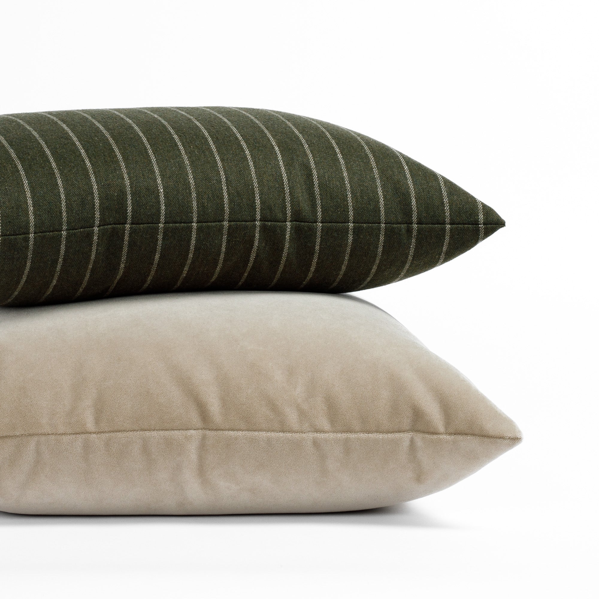 Tonic Living pillow pairing : Hunter Stripe Moss and Valentina Velvet Cashmere