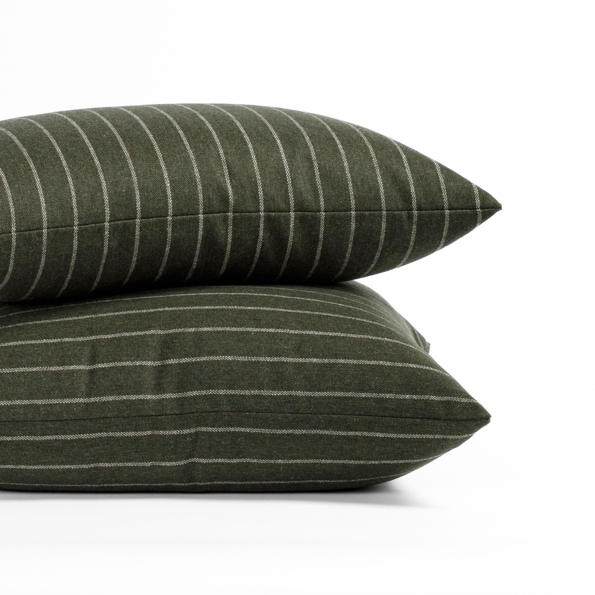 Hunter green and cream striped wool blend Tonic Living pillows