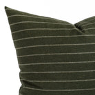 a hunter green and cream stripe pillow : close up view