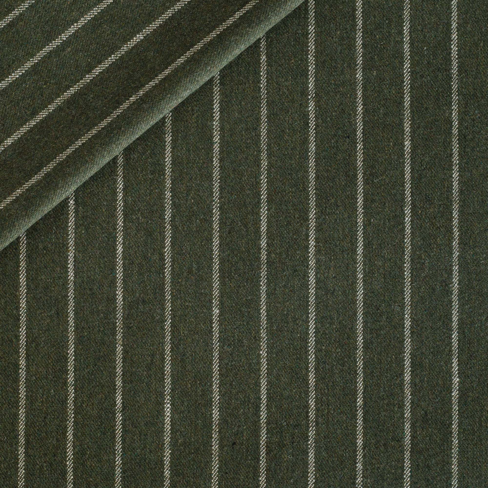 a wool blend deep green and cream vertical pinstripe multi use home decor fabric