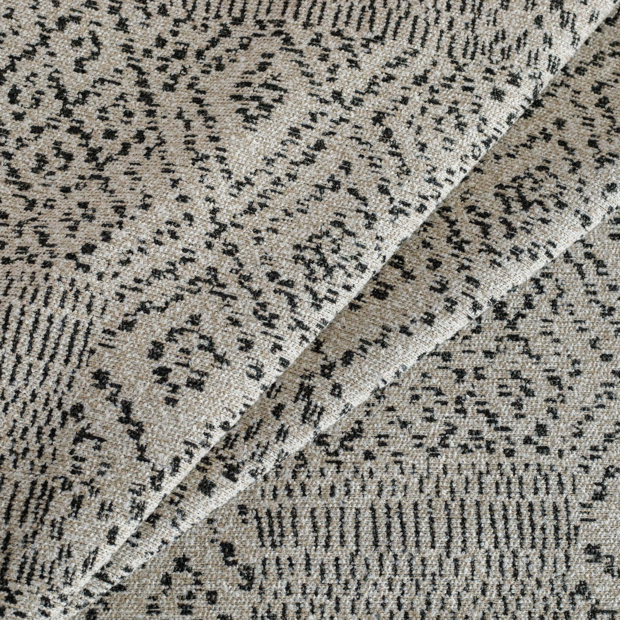 Khari Black & Natural fabric, a graphic tan, oatmeal and black patterned upholstery fabric from Tonic Living.