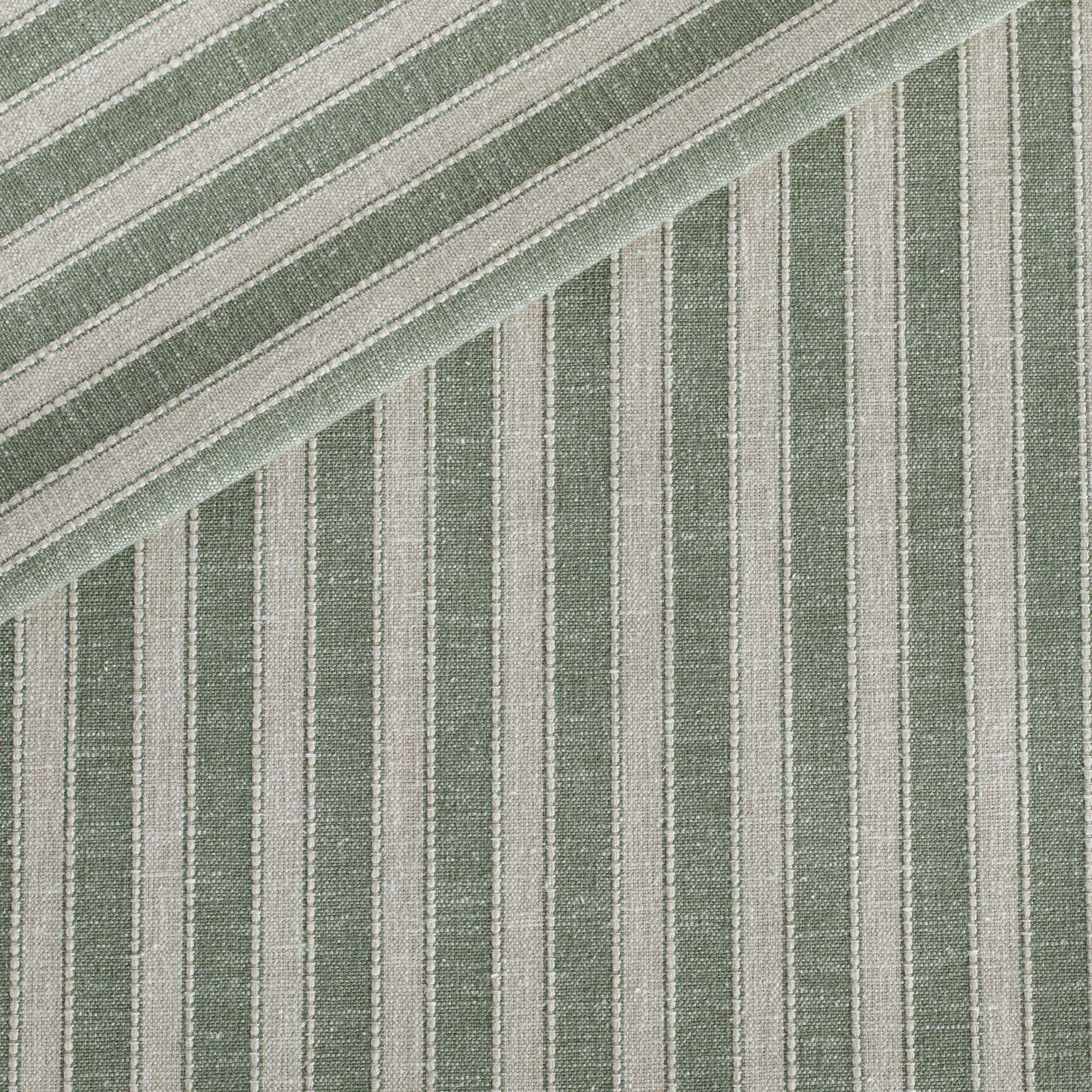 Millcroft Stripe Pine Fabric, a sage green and oatmeal striped upholstery fabric from Tonic Living