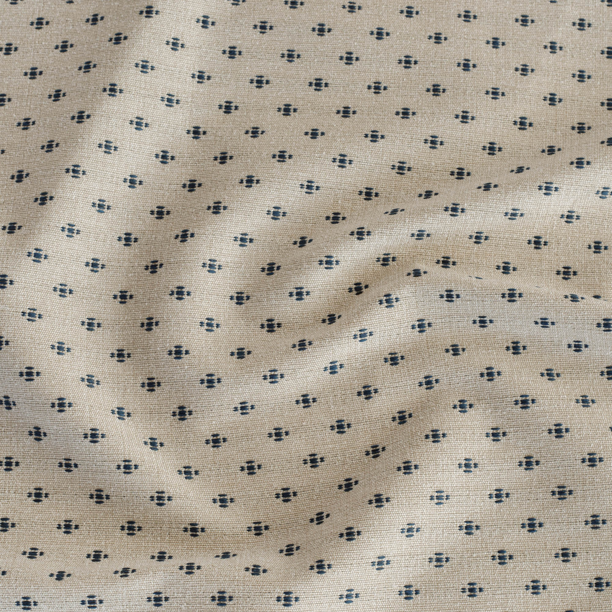 Pierce Navy, a high-performance fabric from Tonic Living, featuring a preppy pattern in classic navy and beige.