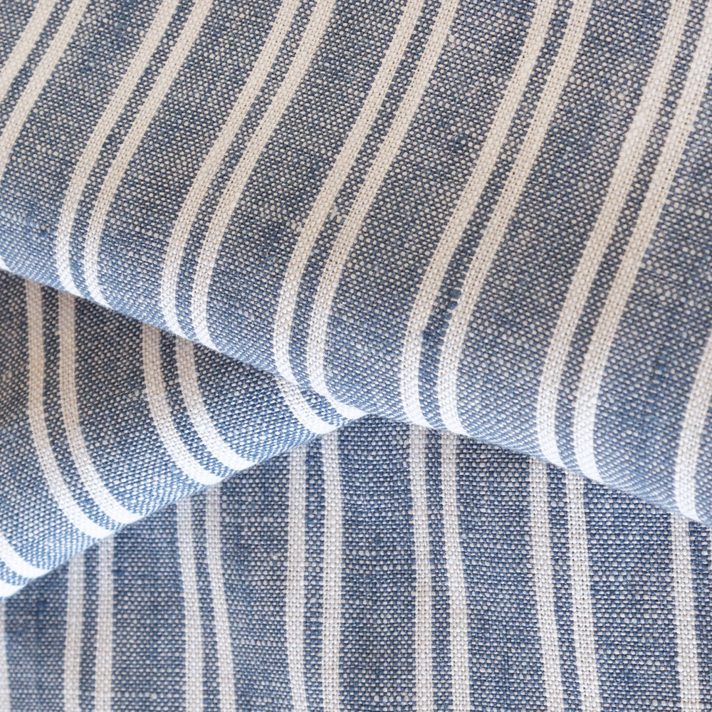 Lita Stripe Linen, French Blue + White – Tonic Living